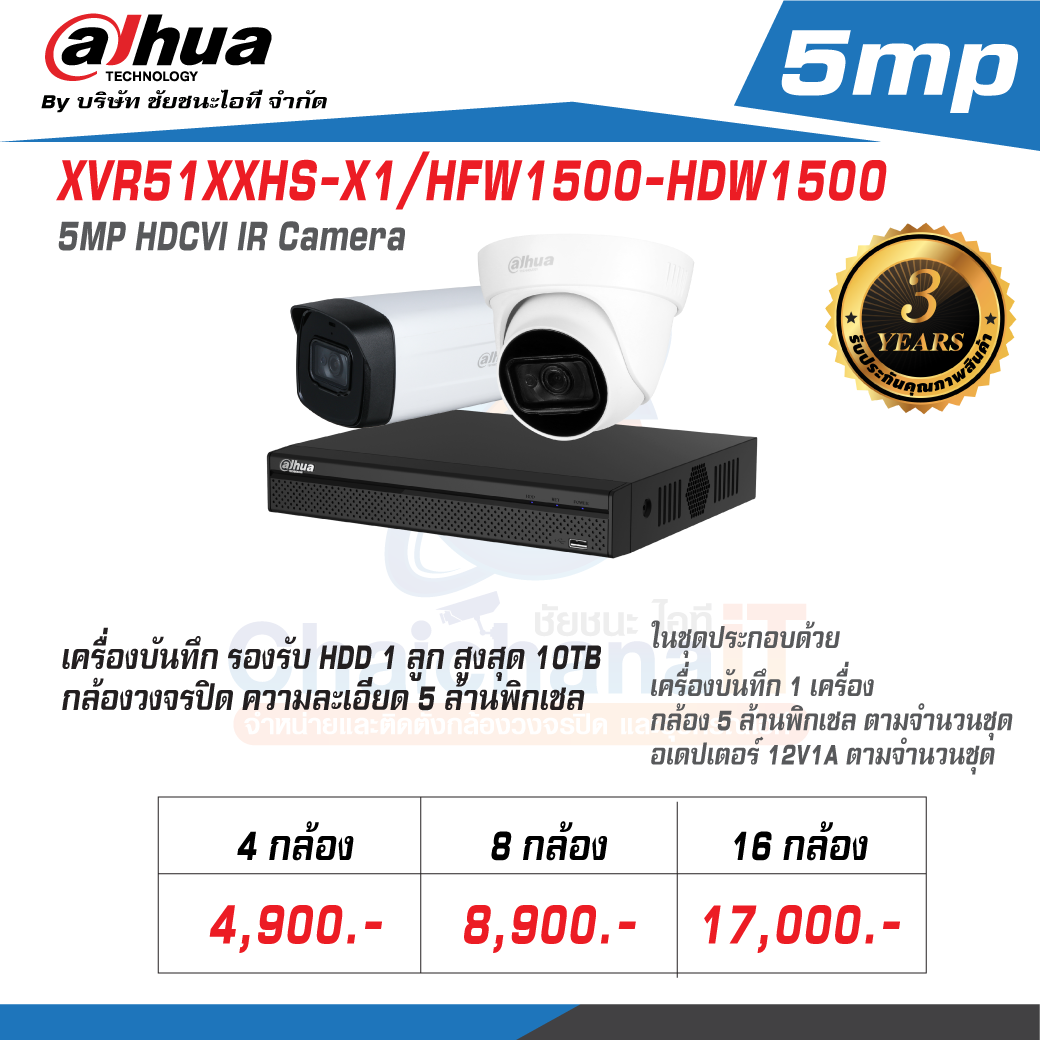 ชุดขายส่งกล้องวงจรปิด Dahua 5 ล้านพิกเซล